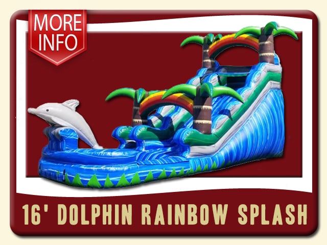 16' DOLPHIN SPLASH WATER SLIDE – Rainbows - Blue water & Tropical Look – More Info