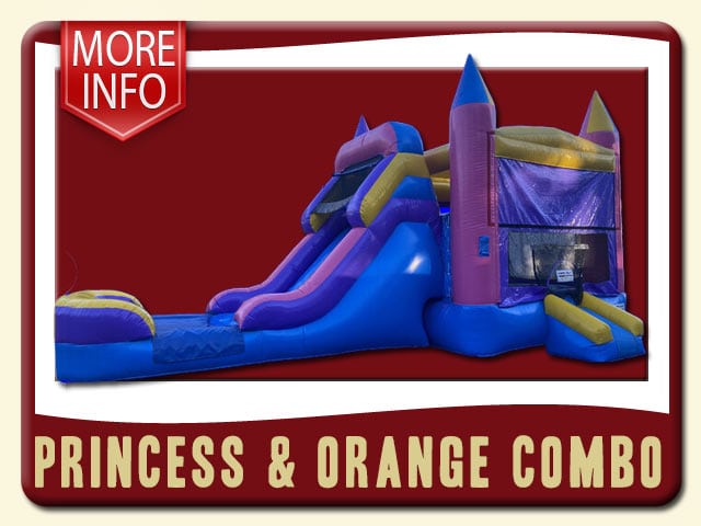 Pink Purple Orange & blue inflatable water slide & bounce house Combo - More Info