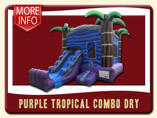 Purple Tropical Combo Dry Slide Rent - tropical look with brown and green palm trees on each corner - waving water print