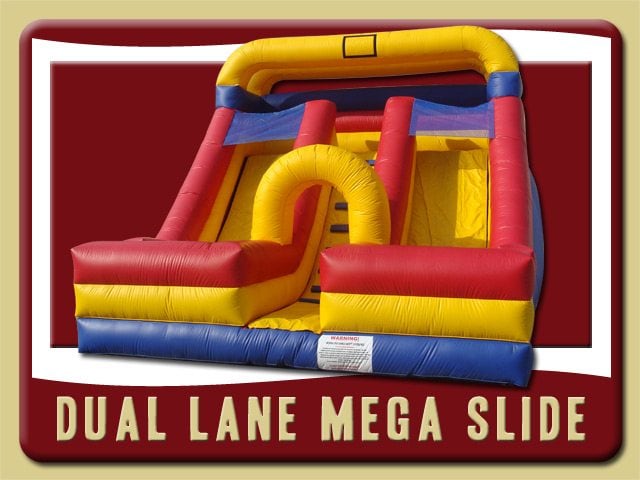 Dual Mega Slide Inflatable Party Rental Palm Coast Florida blue yellow and red