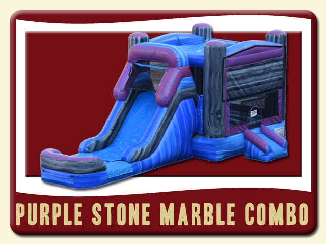 Stone marble blue & purple inflatable water slide & bounce house combo