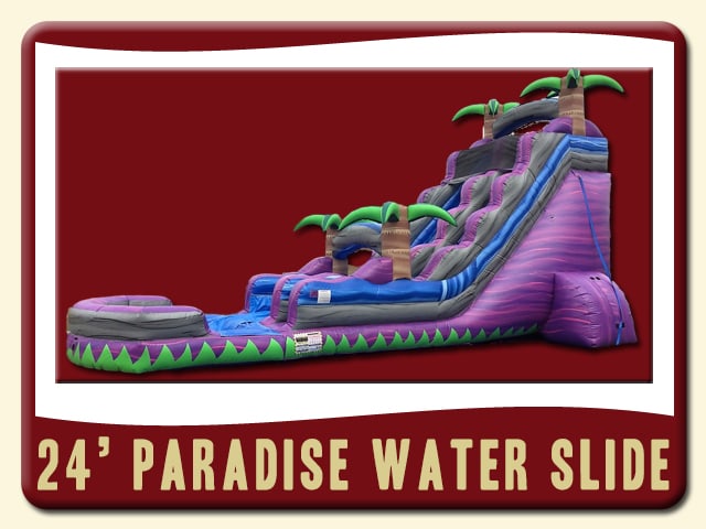 Paradise Water Slide & Slip Rental - Pool, 24' Tall, Tropical Palm Trees, Purple & green gray blue
