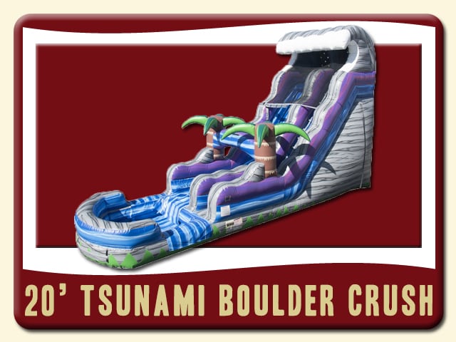 Tsunami Boulder Crush Water Slide Rental - Pool, 20' tall, Tropical Palm Tree, Purplee