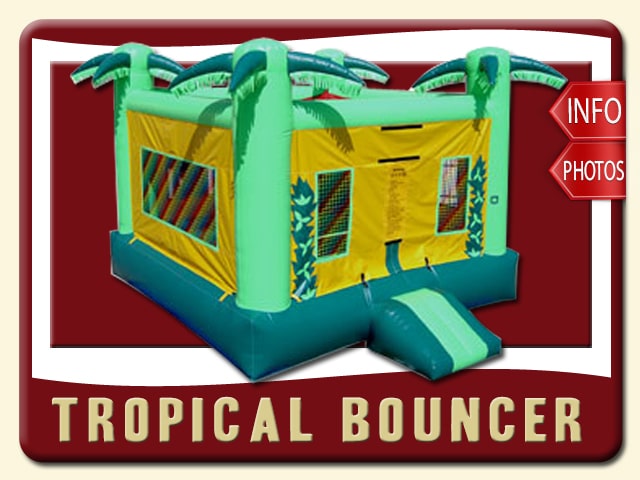 tropical bounce house inflatable rental price palm trees green yellow