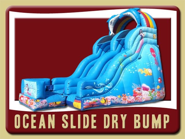 Ocean Bump Dry Slide Rental, Inflatable, Fish, Colal, Sea, Mermaid, Dolphin, Blue, Ranbow