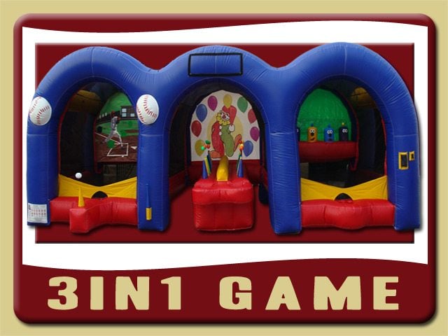 Inflatable 3in1 Game Rental, Baseball, Hot Potato, shooting gallery, Red, Blue, Yellow