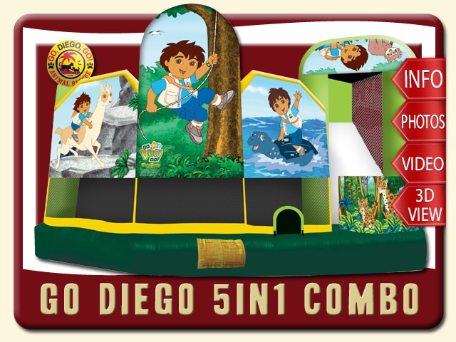 Go Diego 5in1 Bounce House Water Slide Inflatable Combo, Baby Jaguar, Rescue Pack, Bobo Brothers, Alicia