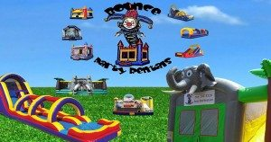 Bounce Party Rentals Logo & Inflatable rentals around it