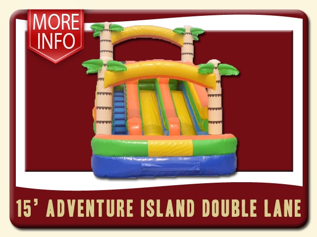Adventure Island Double Lane 15' Water Slide w/ Pool More Info - Tropical peach, green & blue