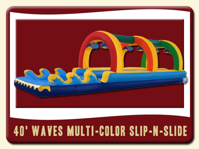 40' Multi-Color Slip-N-Slide 2-Lane & pool - red, green, yellow, light & dark blue