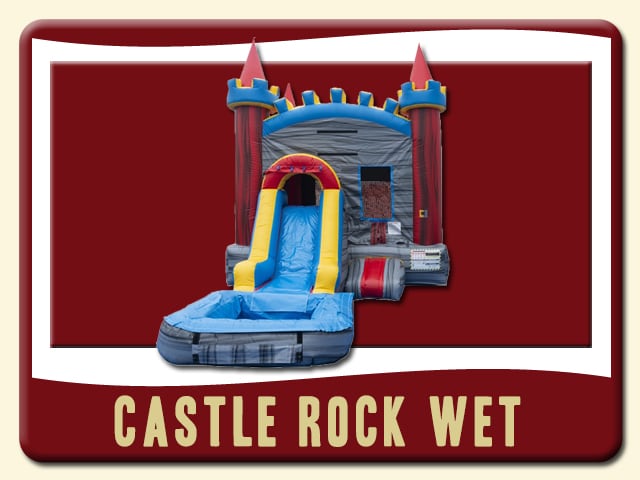 Castle Rock Water Slide Bouncer House Combo Rental- Gray & Red