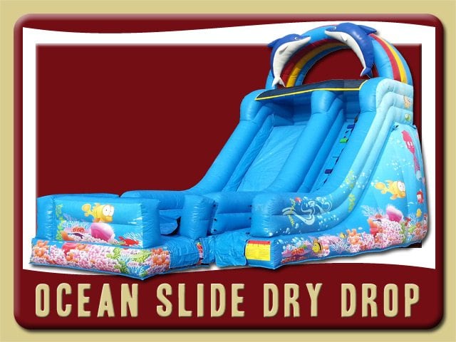 Ocean Drop Dry Slide Rental, Inflatable, Fish, Colal, Sea, Mermaid, Dolphin, Blue, Ranbow