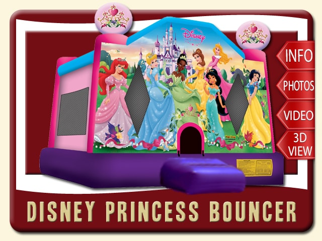 Disney princess bounce house moonwalk belle tiana snow white cinderella sleeping beauty princess rental price purple pink blue