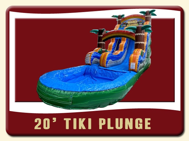 20ft Tiki Plunge Water Slide pool rent - Yellow-Orange, blue & green w/ 3d palm trees