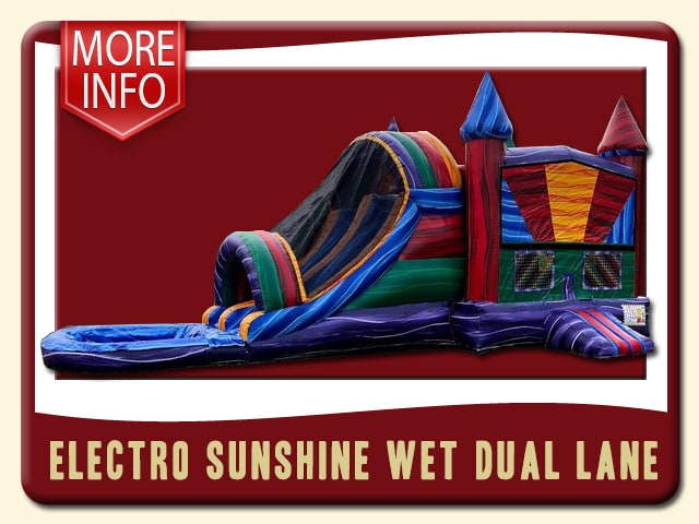 Electro Sunshine Dual Lane Wet Slide & Bounce House Combo Rent Red Purple Yellow Orange Blue & Green