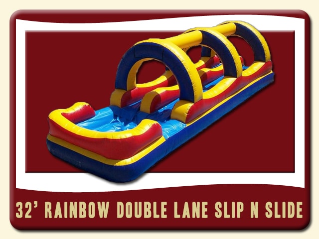 Rainbow Double Lane 35' Slip N Slide w/ pool Rental - Blue, Red & Yellow