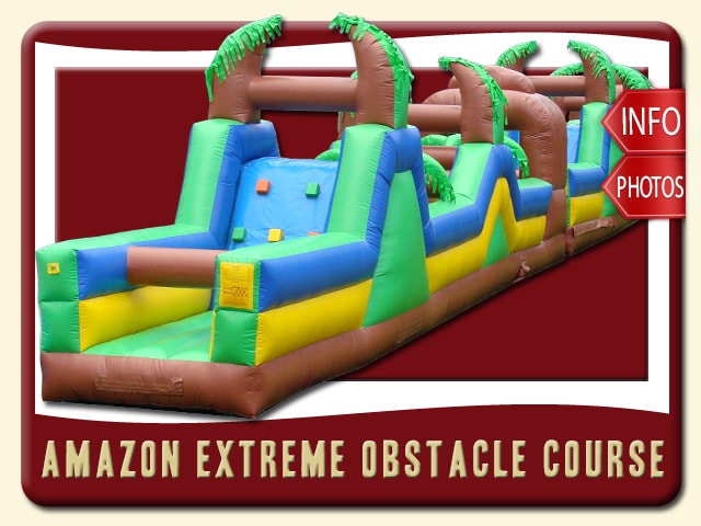 Amazon Extreme Obstacle Course Rentals, Inflatable, Rock Wall, Palm Tree, Brown, Green, Blue