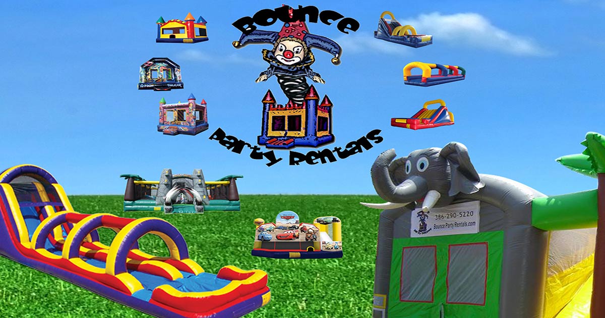 Bounce Party Retnals Inflatables, Logo with bounce houses around