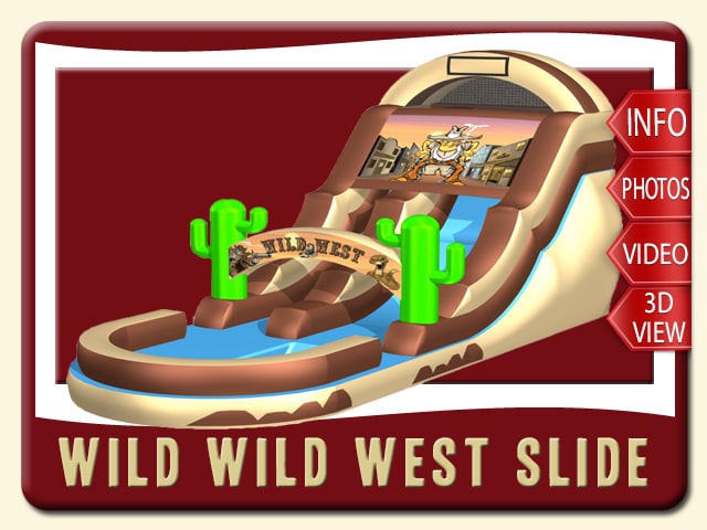 Wild West Water Slide Rental, Inflatable, Cowboy, Pool, Brown, Green