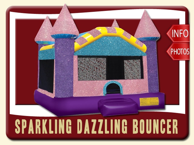 Sparkling Dazzling Castle Bounce House Rental, Pink, Purple, Blue, Yellow