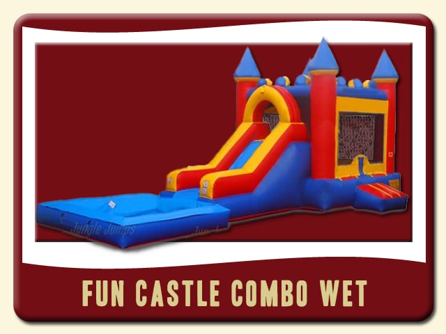 Fun Castle Combo Wet Inflatable bounce house & Slide Rental – Blue, Red &Yellow
