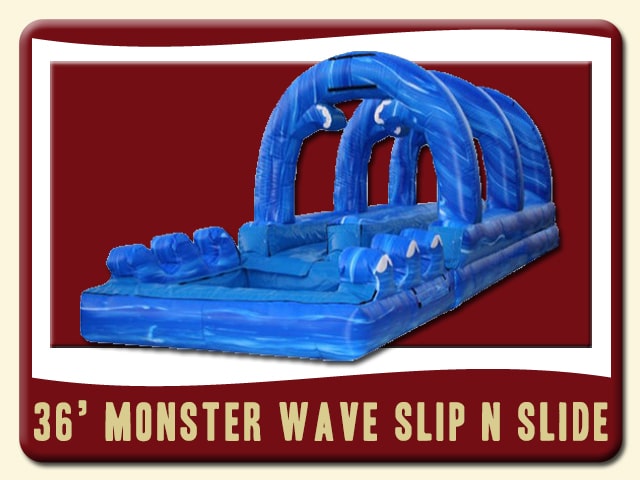 Monster Wave 36' slip n' slide Rental - Double Lanes, Pool, Blue & Marble Wave