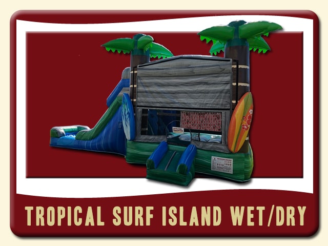 Tropical Surf Island inflatable Combo Rental Bounce house Slide 3d surf bords Palm trees