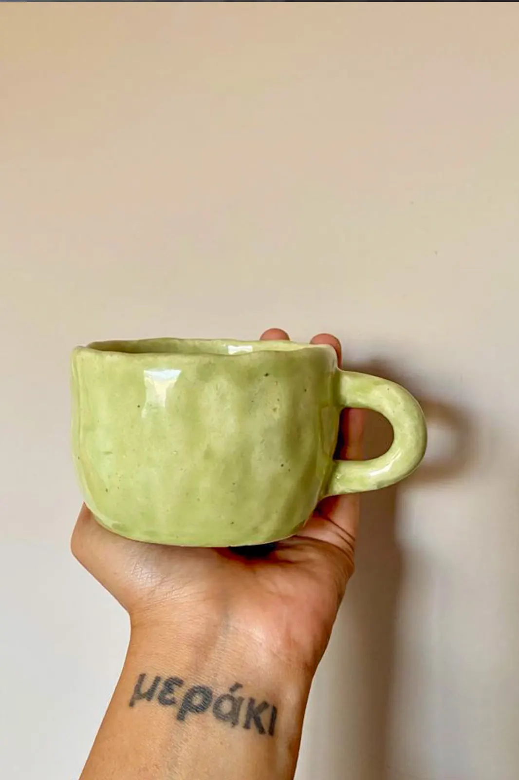 Olive ceramic hand pinched daisy print coffee tea mug single, tea cup, ceramic tea cup, coffee cup, green cup, eco friendly coffee cup, hand painted cup, ceramic mugs, coffee mug, eco friendly mugs, hand painted mug, handmade mug, coffee mug ceramic, Toh, Sepia Stories