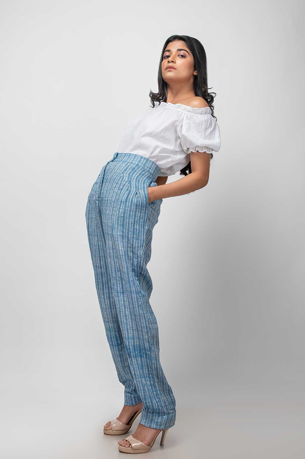 Denim knotted pants, High Waist Pants Online for Girls - Shop online women  fashion, indo-western, ethnic wear, sari, suits, kurtis, watches, gifts.